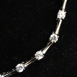 CZs Station Necklace w/Silvertone Bars